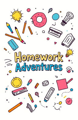 A whimsical and engaging cover design for a homework book, featuring a playful combination of geometric patterns and colorful doodles