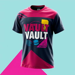 A realistically rendered T-shirt designed for a fictional movie titled "VAULT," set in the 1990s