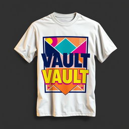 A realistically rendered T-shirt designed for a fictional movie titled "VAULT," set in the 1990s