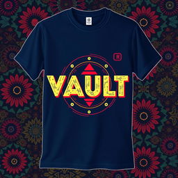 A realistic and retro 1990s-style T-shirt designed for a fictional movie titled "VAULT," with a mysterious twist