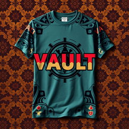 A realistic and retro 1990s-style T-shirt designed for a fictional movie titled "VAULT," with a mysterious twist