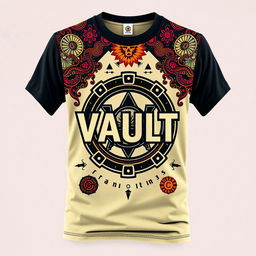 A realistic and retro 1990s-style T-shirt designed for a fictional movie titled "VAULT," with a mysterious twist