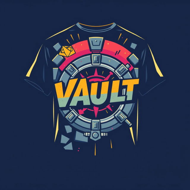 A vintage 1990s-inspired T-shirt design that features the theme of "VAULT," encapsulating the essence and nostalgia of the era