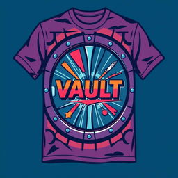 A vintage 1990s-inspired T-shirt design that features the theme of "VAULT," encapsulating the essence and nostalgia of the era