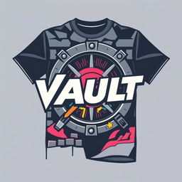 A vintage 1990s-inspired T-shirt design that features the theme of "VAULT," encapsulating the essence and nostalgia of the era