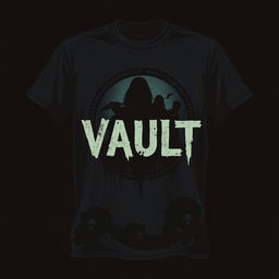 A dark and edgy T-shirt design set in the 1990s, featuring the theme "VAULT"