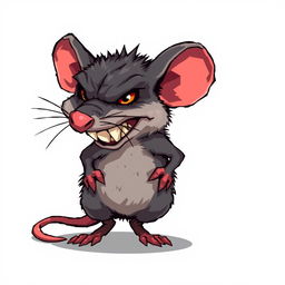 Angry rat character designed for a Unity game, depicted in detailed pixel art style, showcasing fierce expression and sharp teeth, on a plain white background