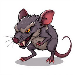 Angry rat character designed for a Unity game, depicted in detailed pixel art style, showcasing fierce expression and sharp teeth, on a plain white background