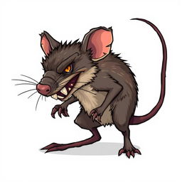 Angry rat character designed for a Unity game, depicted in detailed pixel art style, showcasing fierce expression and sharp teeth, on a plain white background