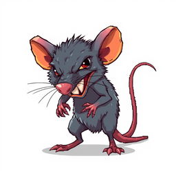 Angry rat character designed for a Unity game, depicted in detailed pixel art style, showcasing fierce expression and sharp teeth, on a plain white background