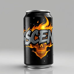 A 3D rendered illustration of a sleek and modern soda can featuring graffiti-style text with the word "ASCEND" in bold Old English font, conveying a classic yet streetwise aesthetic