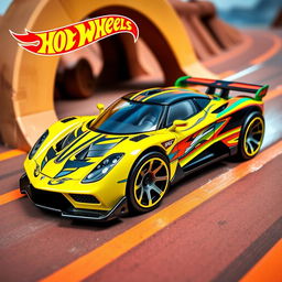 A vibrant and dynamic Hot Wheels model of the SSC Tuatara, showcasing its iconic supercar design with exaggerated features typical of a Hot Wheels toy