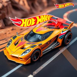 A vibrant and dynamic Hot Wheels model of the SSC Tuatara, showcasing its iconic supercar design with exaggerated features typical of a Hot Wheels toy