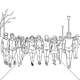 line art illustration of people walking on a path