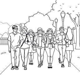 line art illustration of people walking on a path