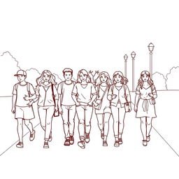 line art illustration of people walking on a path