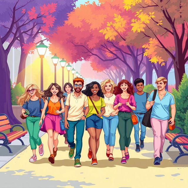 colorful illustration of people walking