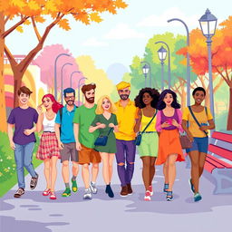 colorful illustration of people walking