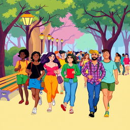 colorful illustration of people walking