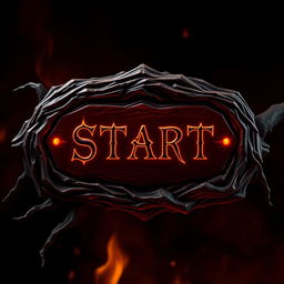 A "Start" button for a game themed around hell, featuring demonic and fiery elements, dark red and black color palette