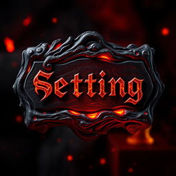 A "Setting" button for a game themed around hell, featuring demonic and fiery elements, dark red and black color palette