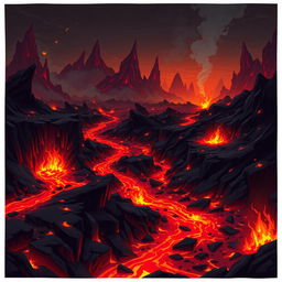 A 2D game background with a hellish theme