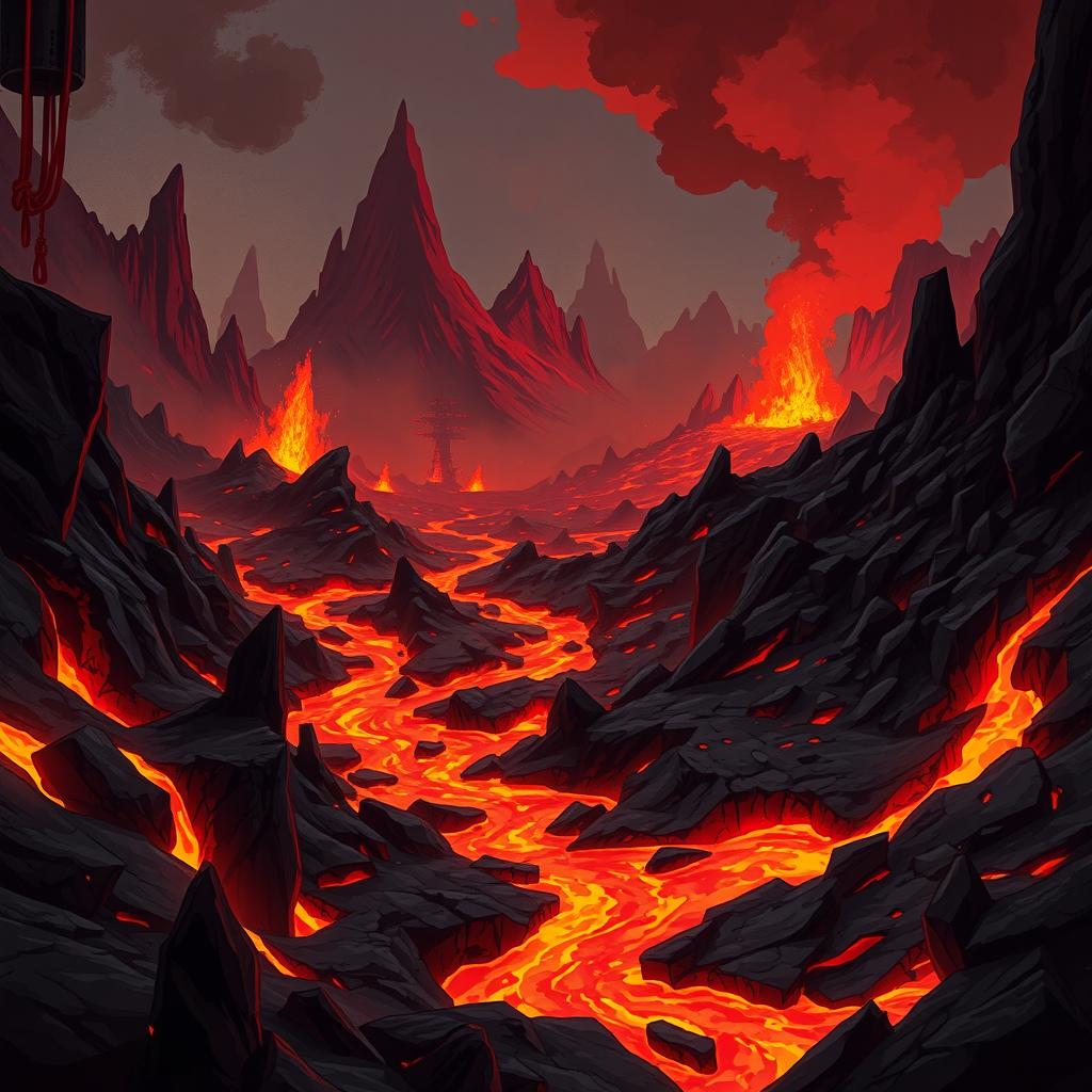 A 2D game background set in the depths of hell