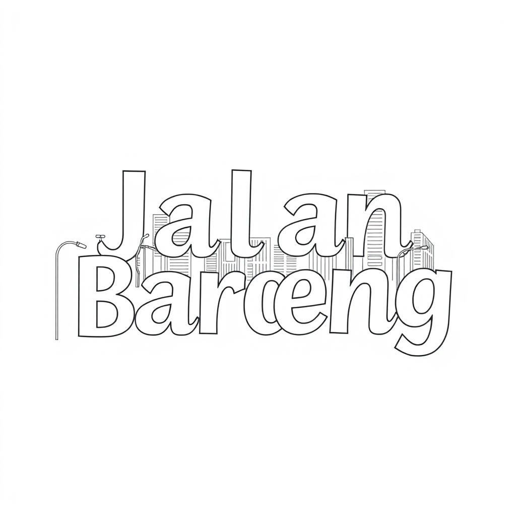 line art illustration featuring the words "Jalan Bareng" intertwined with elements related to the city