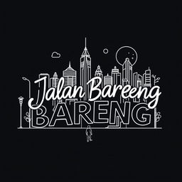 line art illustration featuring the words "Jalan Bareng" intertwined with elements related to the city