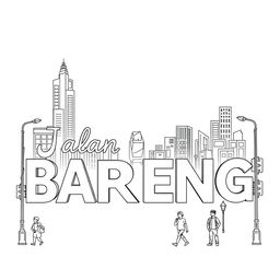 line art illustration featuring the words "Jalan Bareng" intertwined with elements related to the city