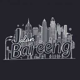 line art illustration featuring the words "Jalan Bareng" intertwined with elements related to the city