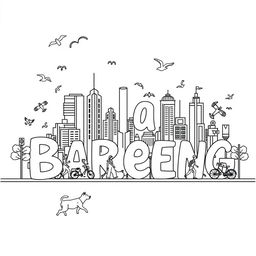 line art illustration featuring the words "Jalan Bareng" creatively intertwined with relaxed and fun city elements