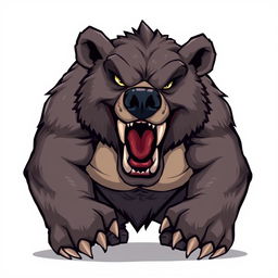 Angry bear character designed for a Unity game, illustrated in detailed pixel art style, showcasing a powerful and fierce expression with its bared teeth and intense eyes, set against a plain white background