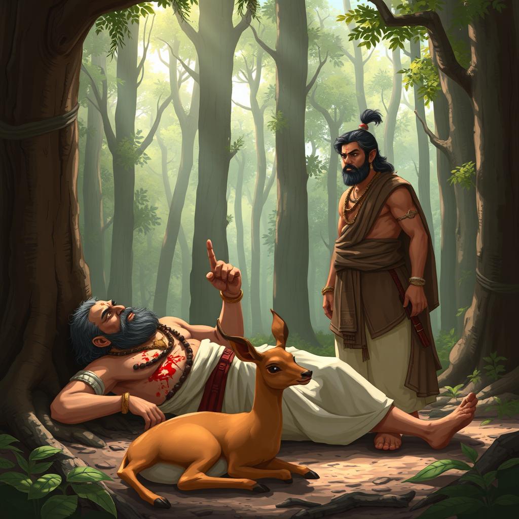 Rishi Kindama, with a furious expression, curses at Pandu who stands before him