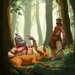 Rishi Kindama, with a furious expression, curses at Pandu who stands before him