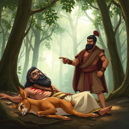 Rishi Kindama, with a furious expression, curses at Pandu who stands before him