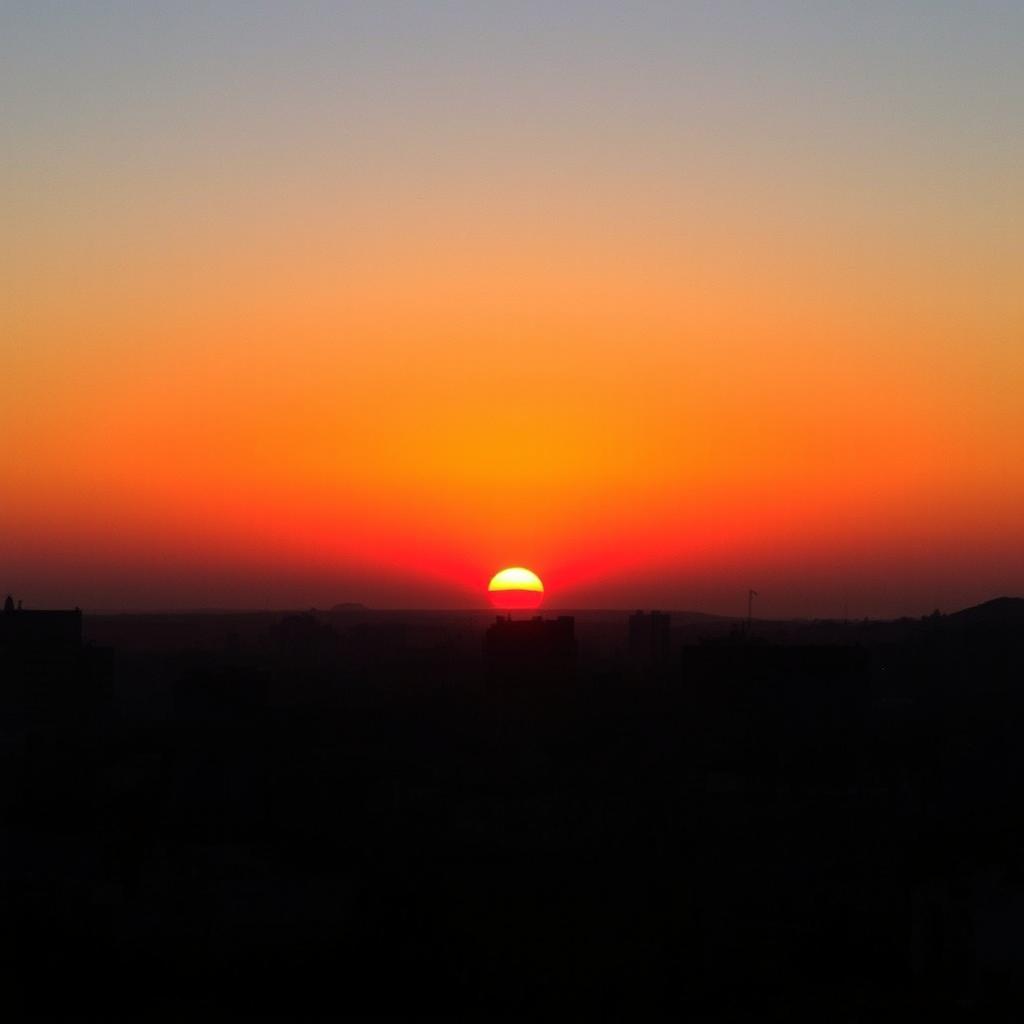 A breathtaking sunset in Lima, with the sun dipping below the horizon and painting the sky in vibrant shades of orange