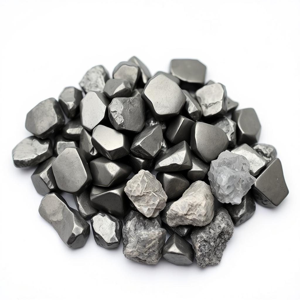 A pile of Hematite crystals, featuring both polished and raw forms, elegantly displayed on a pristine white backdrop