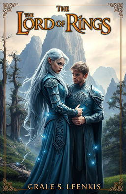 An enchanting fantasy romance book cover inspired by the epic world of "The Lord of the Rings