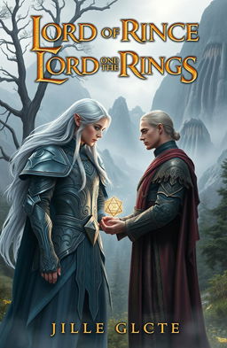 An enchanting fantasy romance book cover inspired by the epic world of "The Lord of the Rings