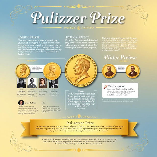 A visually captivating informational poster on the topic of the 'Pulitzer Prize'