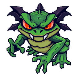 An evil frog designed for a Unity game in pixel art style, showcased on a white background