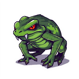 An evil frog designed for a Unity game in pixel art style, showcased on a white background