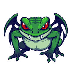 An evil frog designed for a Unity game in pixel art style, showcased on a white background