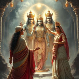 In an ancient, mystical setting, Lady Kunti and Lady Madri summon the male twin gods, Ashwin