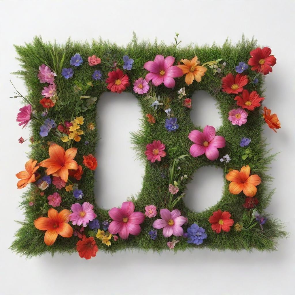 3D text saying '6 Namuncura' embellished with vibrant plants, blooming flowers and lush grass against a white background.