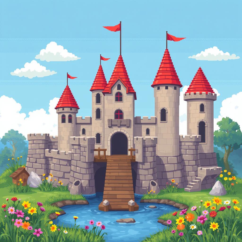 A charming pixel art depiction of a castle