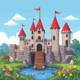 A charming pixel art depiction of a castle