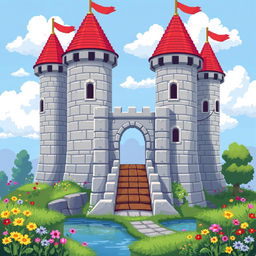 A charming pixel art depiction of a castle