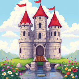 A charming pixel art depiction of a castle